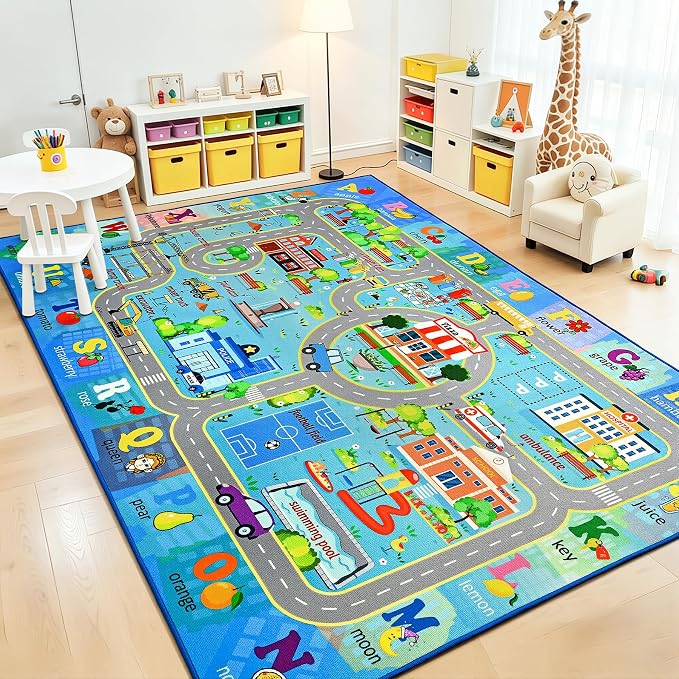 Chicrug 7x10 Car Road Area Rug for Kids Playroom Bedroom, Non Slip Low Pile by ChicrugHomeDecor