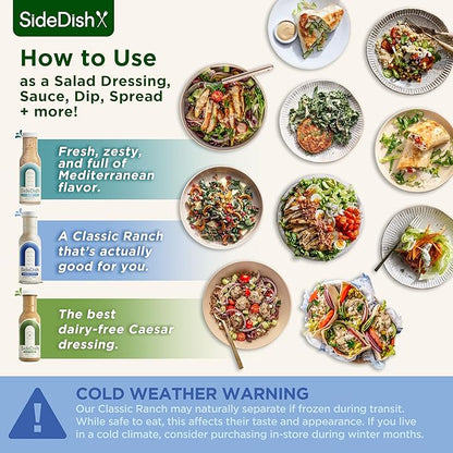 SideDish Healthy Dressing Variety Pack - Classic Ranch, Miso Caesar, Greek Vinaigrette - Seed Oil, Gluten & Dairy Free Salad Dressing w/Avocado Oil - Refined Sugar Free Umami Sauce for Dinner Recipes