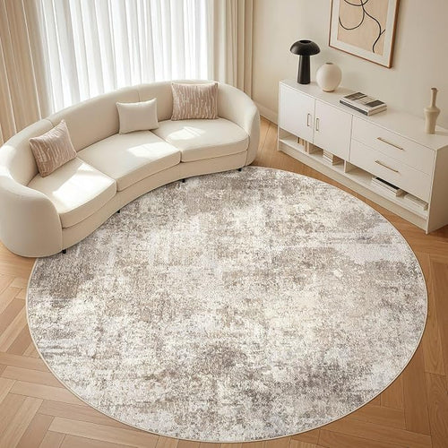 7ft Round Rug Living Room Rugs: 7x7 Washable Circle Large Abstract Modern Soft by LOONGRUG