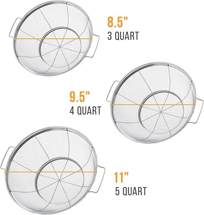 U.S. Kitchen Supply Set of 3 Stainless Steel Colander Strainers Net Baskets 5 - Image 2