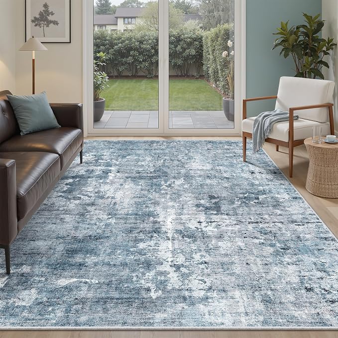 Soalmost 5x8 Area Rugs Blue/Grey Low Pile Indoor Washable Trendy Faded Style by Soalmost
