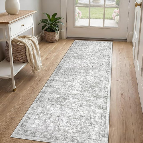 2x8 Hallway Runner Rug: Washable Vintage Floral Entryway Rugs Low Pile Non-Slip - Image 2