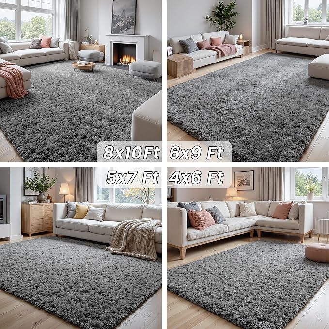 4x6 Area Rugs for Living Room Rug: Soft Fluffy Shag Light Gray Rugs for Bedroom - Image 8