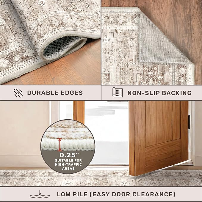 2x4 Boho Runner Rug, Neutral Farmhouse Entryway Rugs, Small Throw Runners - Image 5