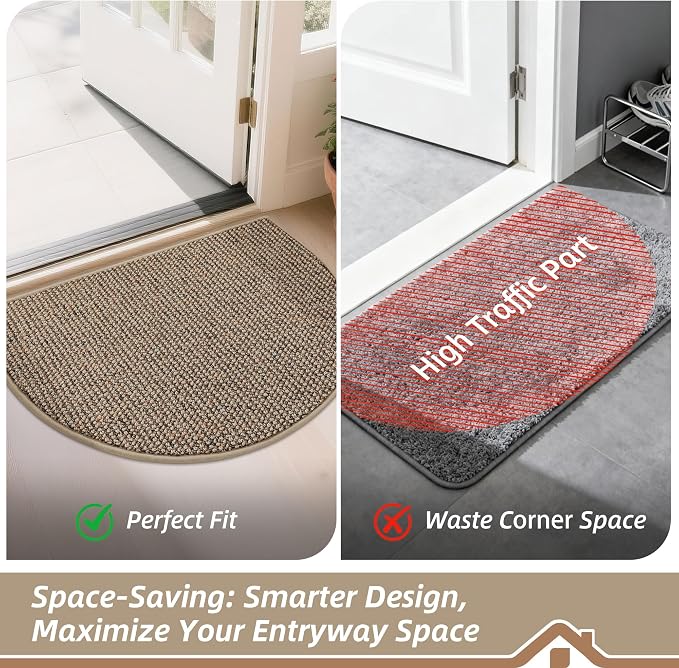 BEQHAUSE Dirt Trapper Door Mat 24" x 36" Half Circle Non-Slip Washable Doormats - Image 6