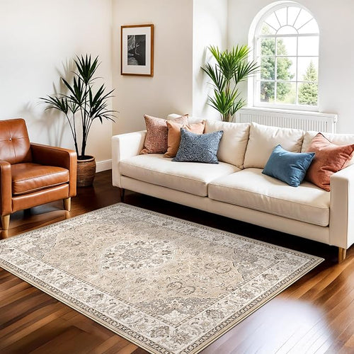 3x5 Living Room Area Rugs: Vintage Washable Non-Slip Rug by HYHAOYUNLAI