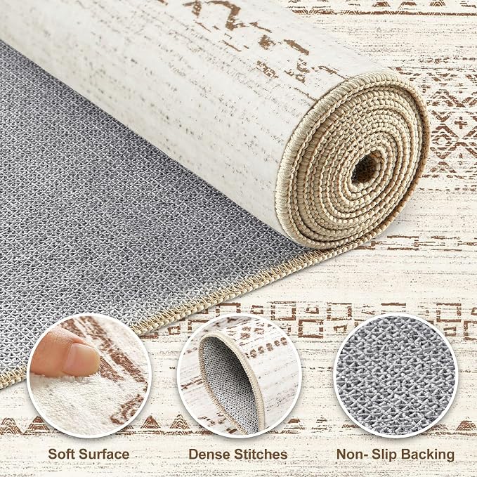 Nakagishi Round Rug Boho Area Rugs: 6x6 Washable Large Circle Neutral Soft - Image 3