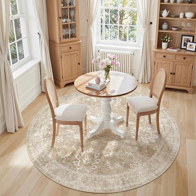 Madane Washable Round Rug 5ft for Living Room, Soft Ultra-Thin Non-Slip Vintage - Image 2