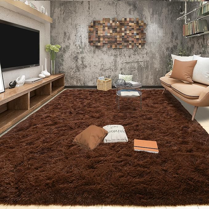 Tepook 5x8 Brown Area Rugs for Living Room Bedroom, Soft Fluffy Plush Shaggy - Image 3