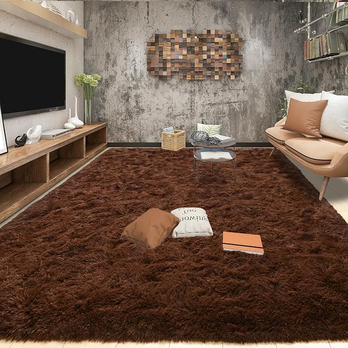 Tepook 8x10 Brown Area Rugs for Living Room Bedroom, Soft Fluffy Plush Shaggy by Tepook