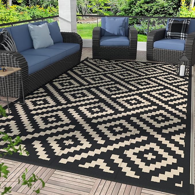 GENIMO Outdoor Rugs 8'x10' Waterproof, Reversible Mats, Area Plastic Straw Rug by GENIMO