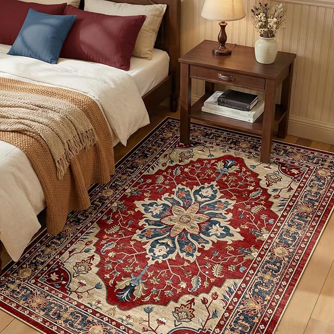 RELEANY Area Rugs 3'x4' Washable Non-Slip, Floral Vintage Distress Medallion by RELEANY