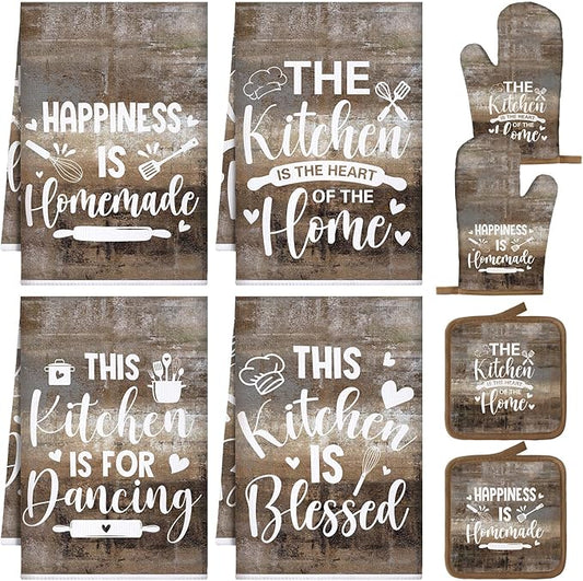 Leinuosen 8 Pcs Kitchen Towels and Oven Mitts Sets Pot Holders Dishcloths Set by Leinuosen