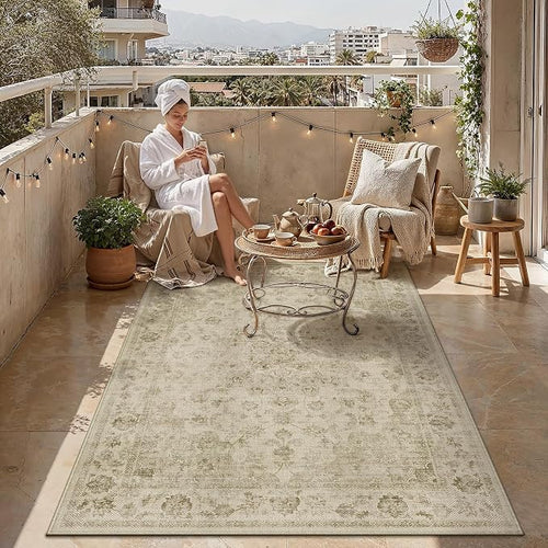 8x10 Easy Jute Neutral Area Rug Beige Vintage Indoor Outdoor Carpet Non-Slip - Image 2