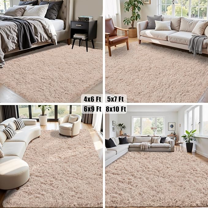 5x7 Area Rug for Living Room:Ultra Soft Fluffy Shag Beige Rugs, Large Fuzzy - Image 7