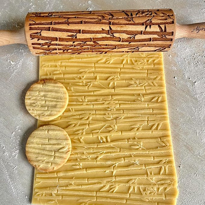 BAMBOO Embossed Rolling Pin for Ceramic. Clay Roller and Ceramic Stamp for - Image 3