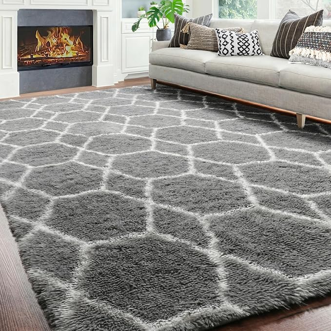 ONASAR 6x9 Area Rugs for Living Room Bedroom, Large Fluffy Grey and White Throw - Image 5