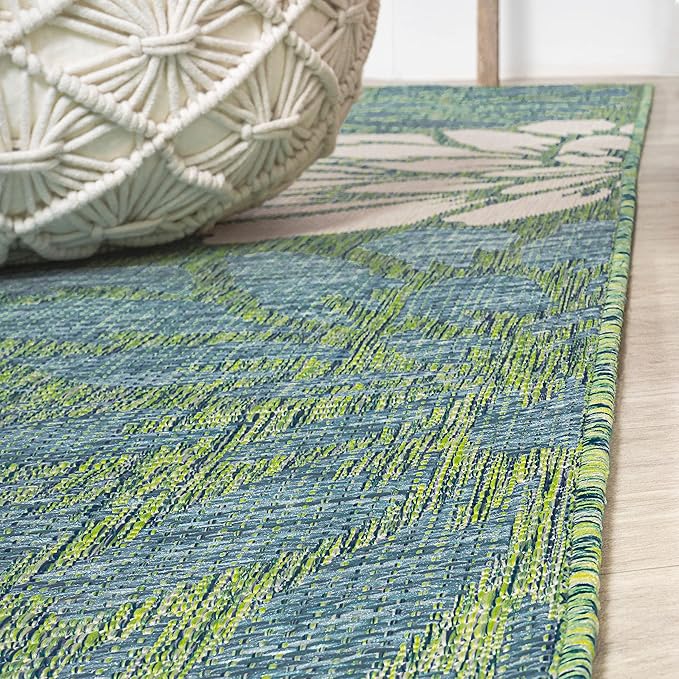 JONATHAN Y Floral Textured Weave Indoor Outdoor Area Rug 5X8 Cream/Green - Image 7