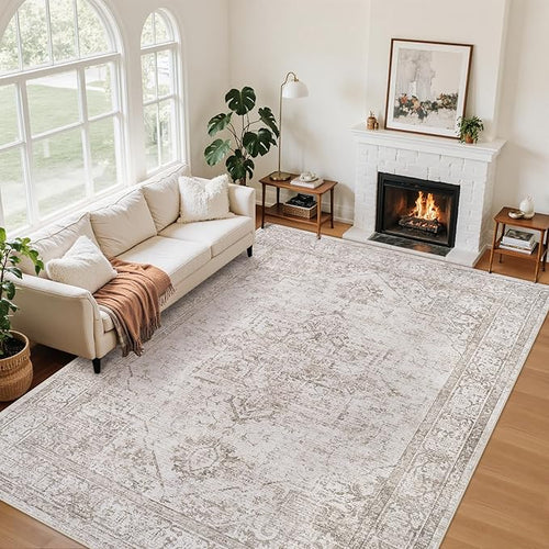 6x9 Area Rugs for Living Room:Beige Washable Vintage Medallion Carpet Non-Slip by Unknown