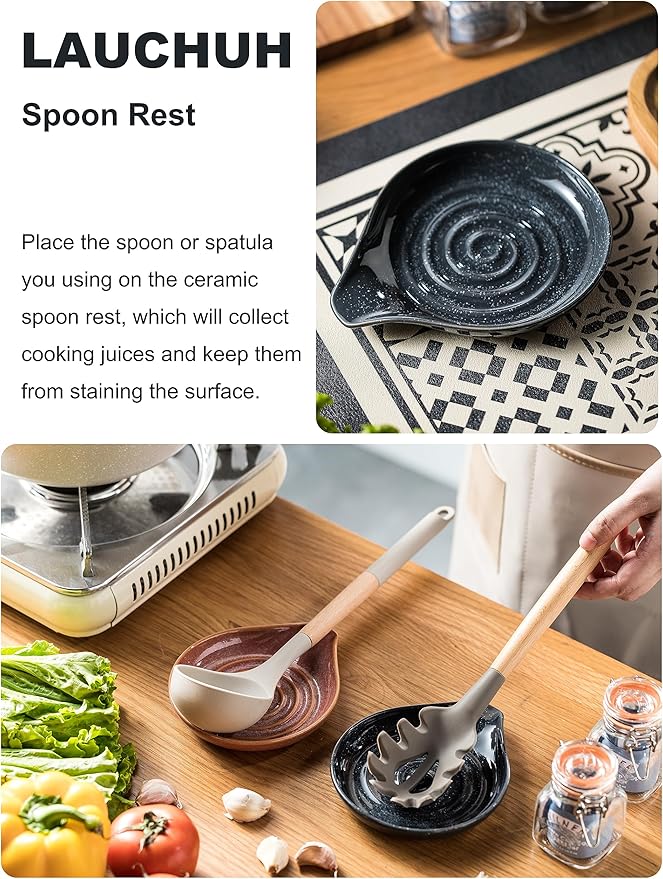 LAUCHUH Spoon Rest, Ceramic Spoon Holder - Image 3