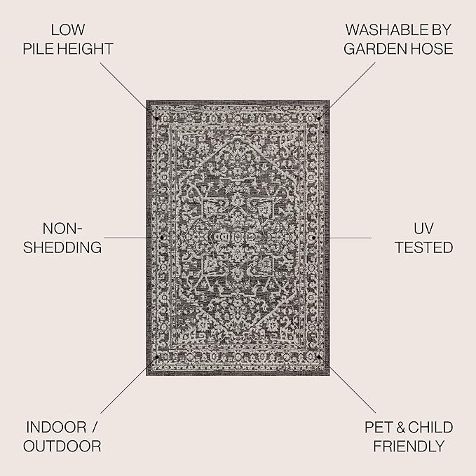 JONATHAN Y Boho Medallion Indoor Outdoor Round Area Rug 8 Ft Black/Gray - Image 2