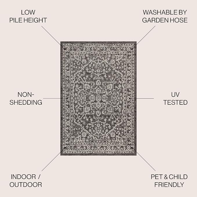 JONATHAN Y Boho Medallion Indoor Outdoor Round Area Rug 9 Ft Black/Gray - Image 2
