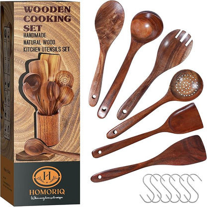 6-Piece Teak Wooden Cooking Utensils Set – Heat-Resistant Spoons & Spatulas | - Image 6