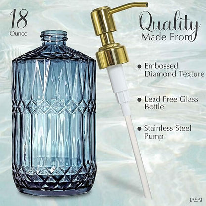 JASAI 18Oz Blue Glass Soap Dispenser - Image 2