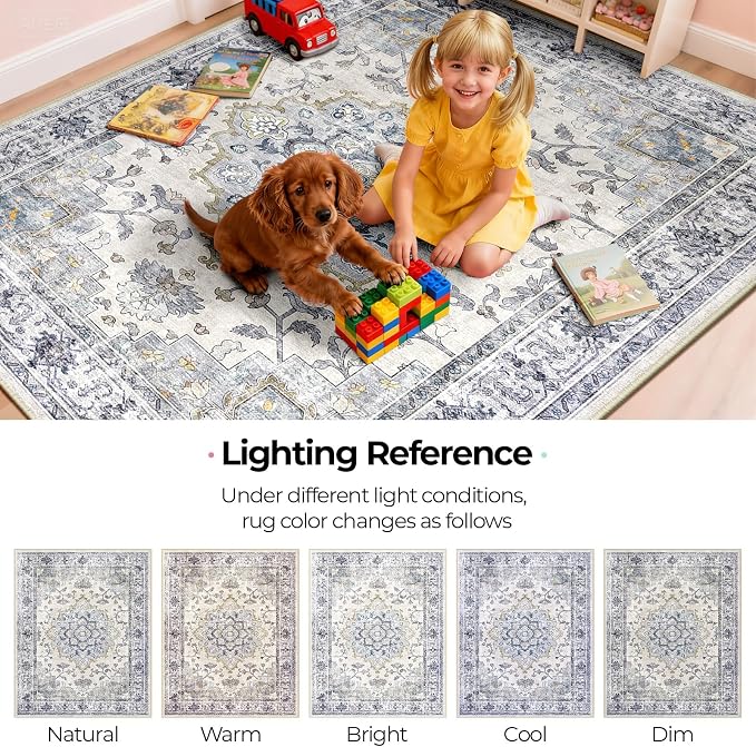 CAPALOCA Machine Washable Rugs Nursery Rug Sq5ft Cute Girl Non Slip Low Pile - Image 8