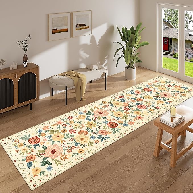 DUKINO 2.6x12 Kitchen Runner Rug, Lightweight Floral Washable Rug - Image 6