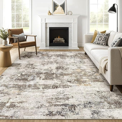 8x10 Area Rugs Living Room: Washable Large Abstract Neutral Modern Soft Rug by LOONGRUG
