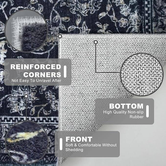 KILOCOCO Hallway Runner 3x12 Rug Runner Printed Vintage Floral Washable - Image 5