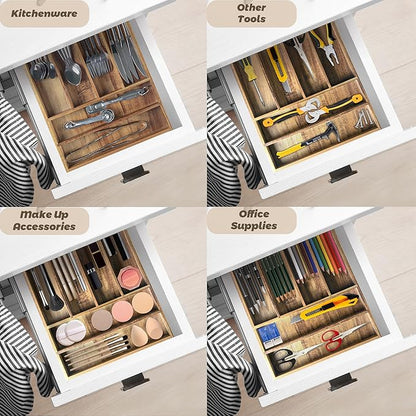 KITEISCAT Acacia Wood Silverware Organizer, Kitchen Utensil Drawer Organizer - Image 7