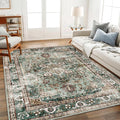 CHAMPLANT Area Rug 8'x10' Green Washable Vintage Traditional Mat Distressed by CHAMPLANT
