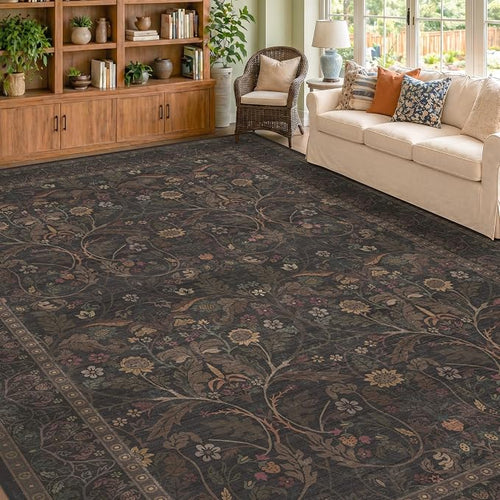 9x12 Botanical Big Rugs for Living Room, Machine Washable Soft Flower Area Rugs by Evyhood