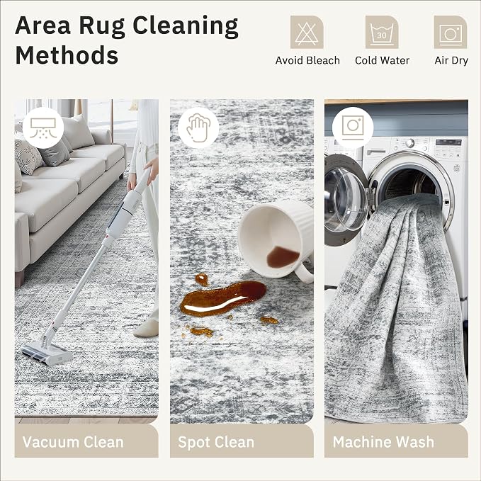 Soalmost 7x9 Area Rug for Living Room Washable Abstract Vintage Soft Thin - Image 9