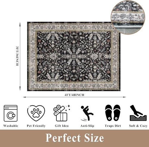 3x4 Entryway Rug Washable Non-Slip–Boho Floral Stain-Resistant Small Area Rug - Image 2