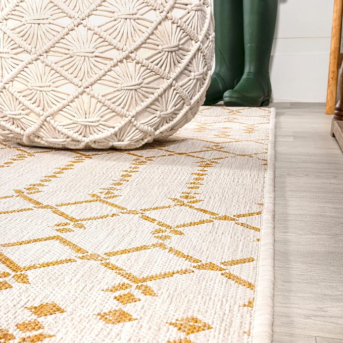 JONATHAN Y Moroccan Geometric Indoor Outdoor Area Rug 9X12 Cream/Yellow - Image 8