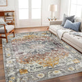 CHAMPLANT Area Rug 9x12 Washable Taupe Vintage Traditional Mat Distressed by CHAMPLANT