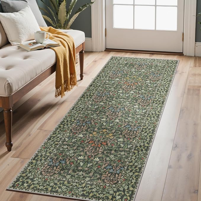 GENIMO Floral Washable Runner Rug 2’6” x 6’, Non-Slip Long Hallway Carpet by GENIMO