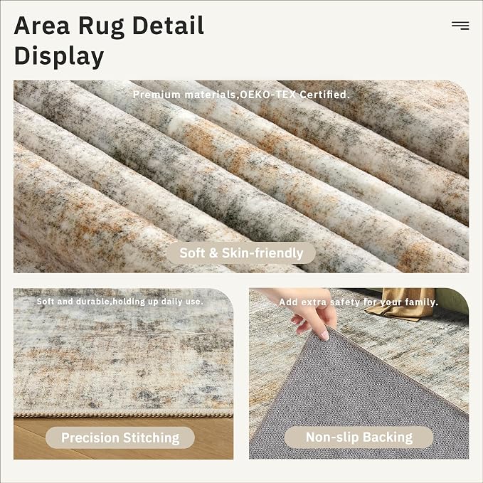 Soalmost Abstract Rug 8x10 Large Living Room Rugs Neutral Modern Washable Area - Image 6