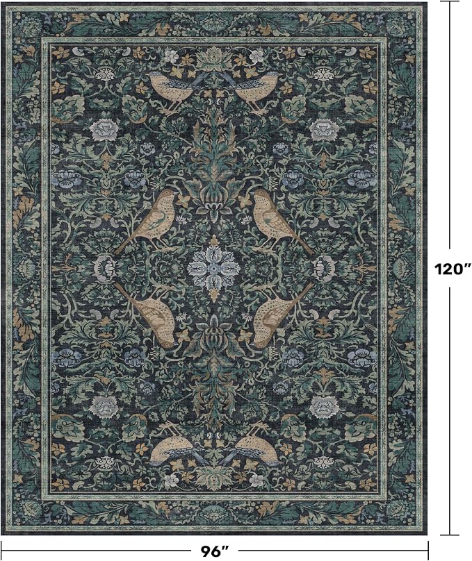 Dark Blue and Green Washable 8x10 Area Rugs - Image 2