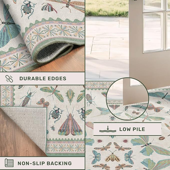 Washable 3x6 Area Rug for Kitchen, Sage Green Vintage Floral Rug for Laundry - Image 4