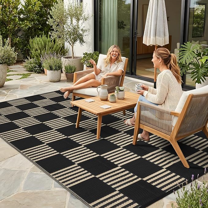 Garvee Waterproof Outdoor Rug 5x8, Checkered Foldable Plastic Straw Patio by Garvee