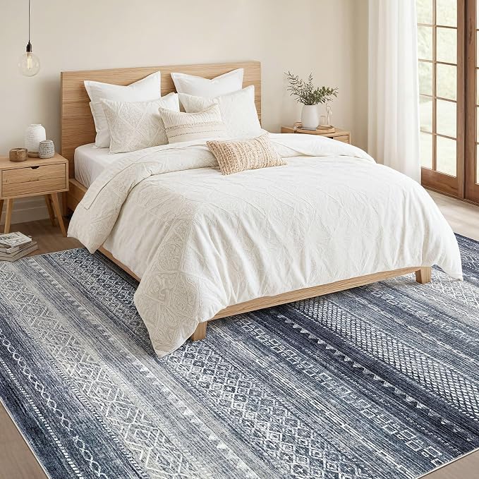 Nakagishi 5x7 Area Rugs Living Room: Washable Boho Large Neutral Soft Rug - Image 5