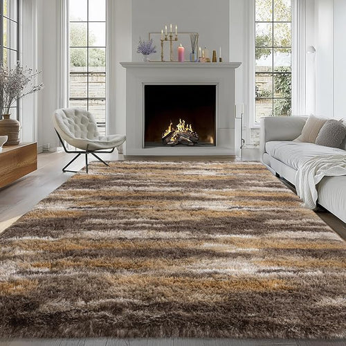 8x10 Shag Rugs for Living Room, Soft Fluffy Abstract Brown Fuzzy Large Area - Image 2