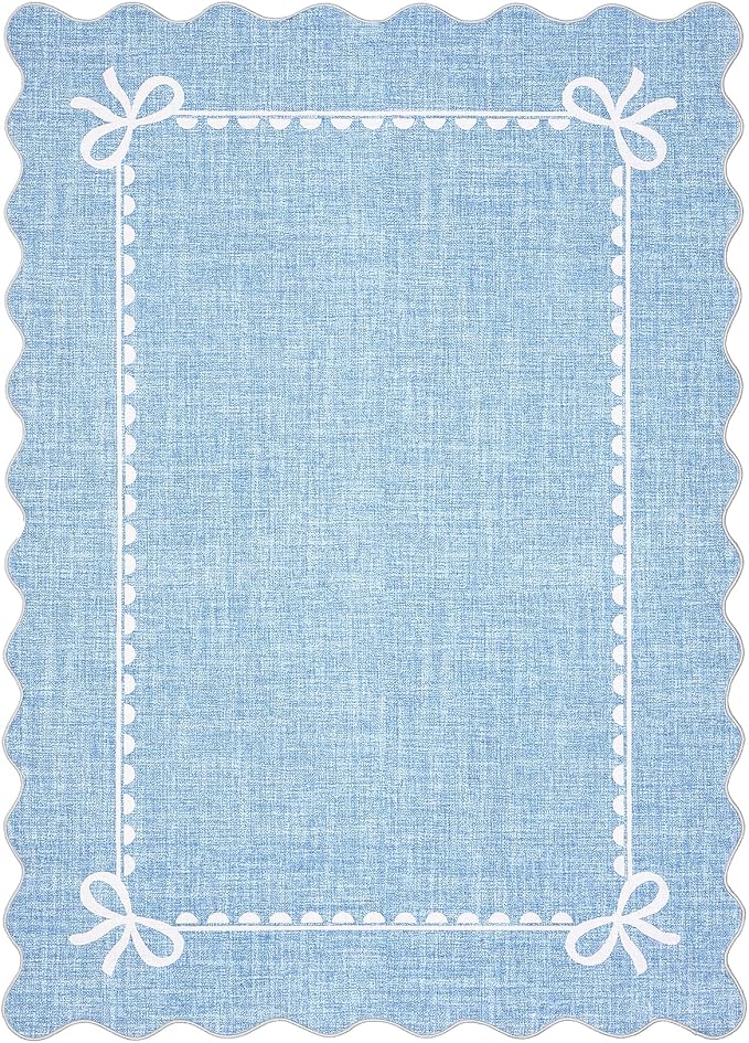 GarveeHome Scalloped Bow Rug for Living Room, Solid Blue Rug for Dorm, Washable - Image 4