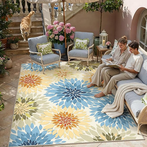 9x12 Indoor Outdoor Area Rug Washable Patio Rug Colorful Non Slip Non Shedding by WondRg