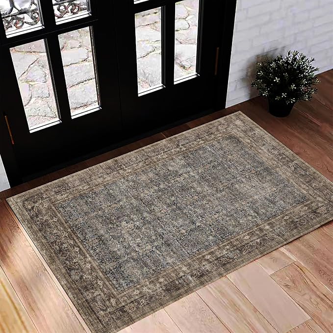 CHAMPLANT Washable Area Rug 2'x3' Door Mat Vintage Distressed Doormat Indoor by CHAMPLANT