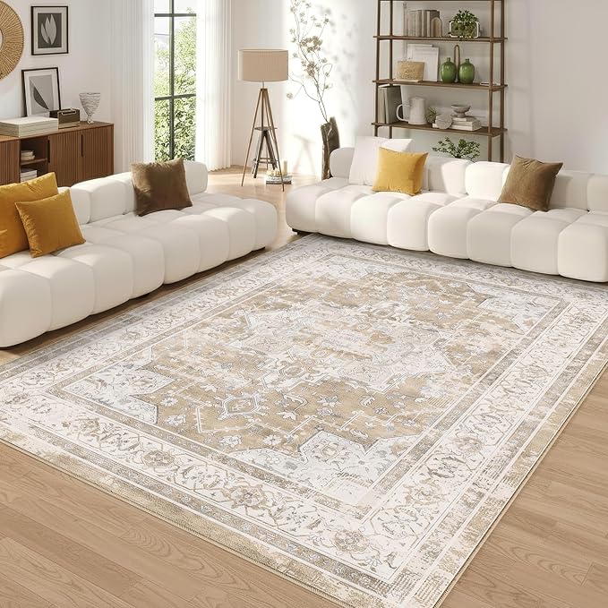 8x10 Area Rug for Living Room-Vintage Farmhouse Boho Floral Neutral Washable - Image 2